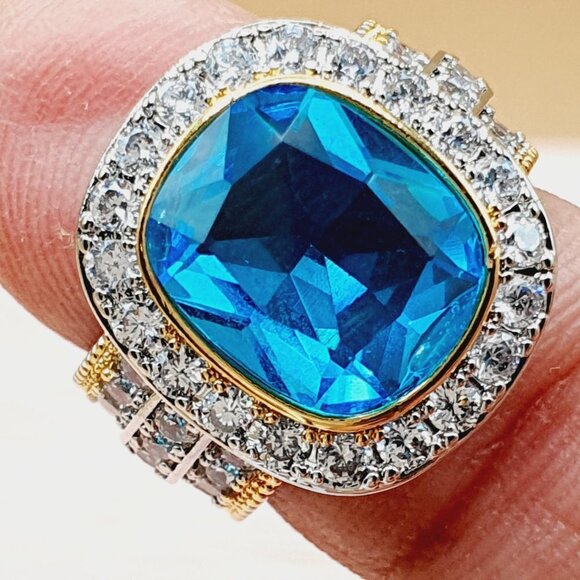 💎Noble Vintage Radiant Cut Blue Gemstone  Layer Rings for Women, INDN8450 - Picture 6 of 15